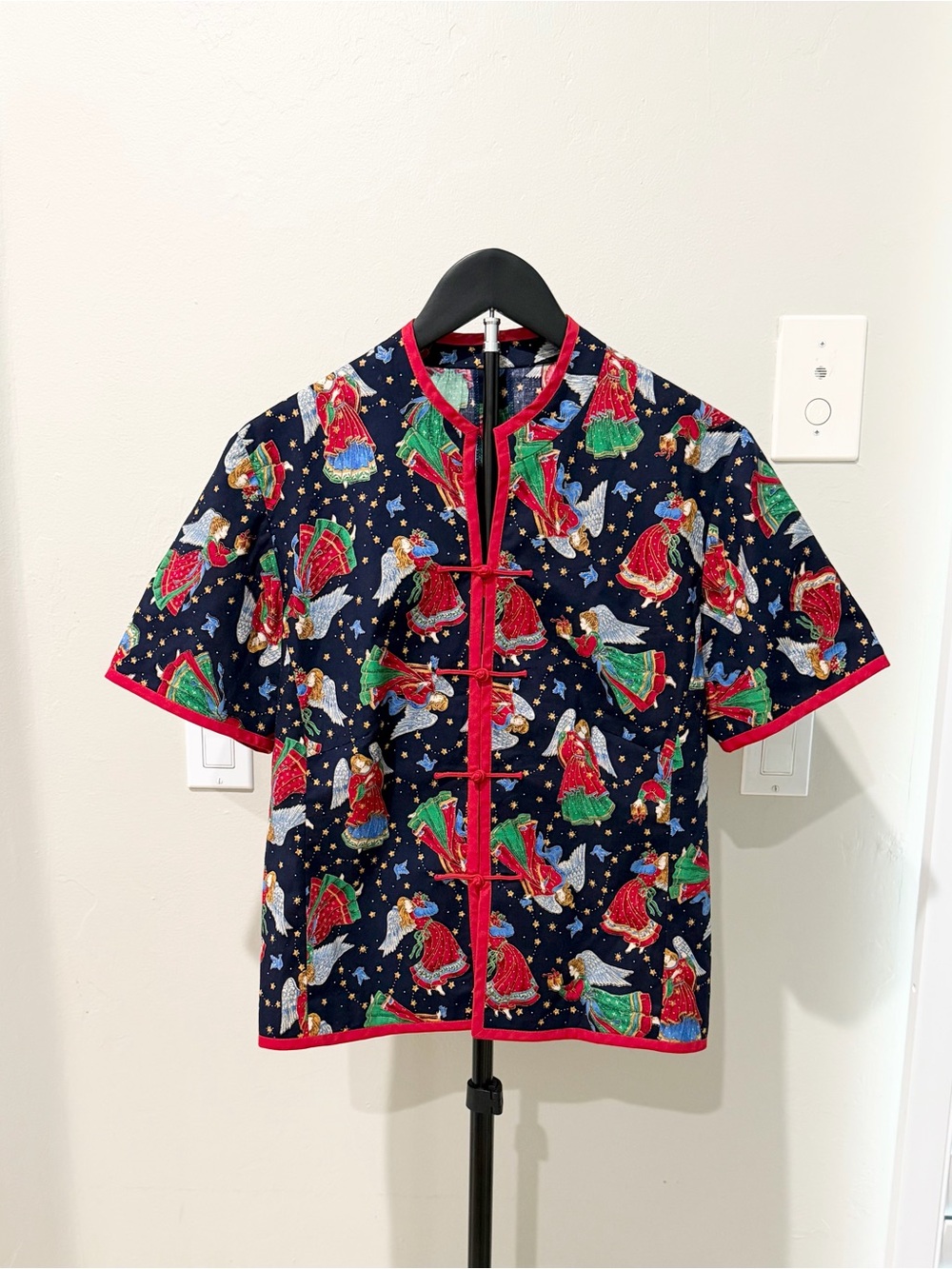 Handmade Christmas Angel Kimono Top Frog Closure Holiday Blouse Kitschy Festive